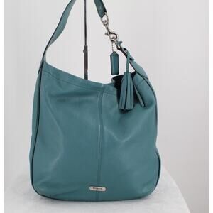 Coach Pebbled Leather Hobo Shoulder Bag Turquoise Silver Tone Hardware F23309
